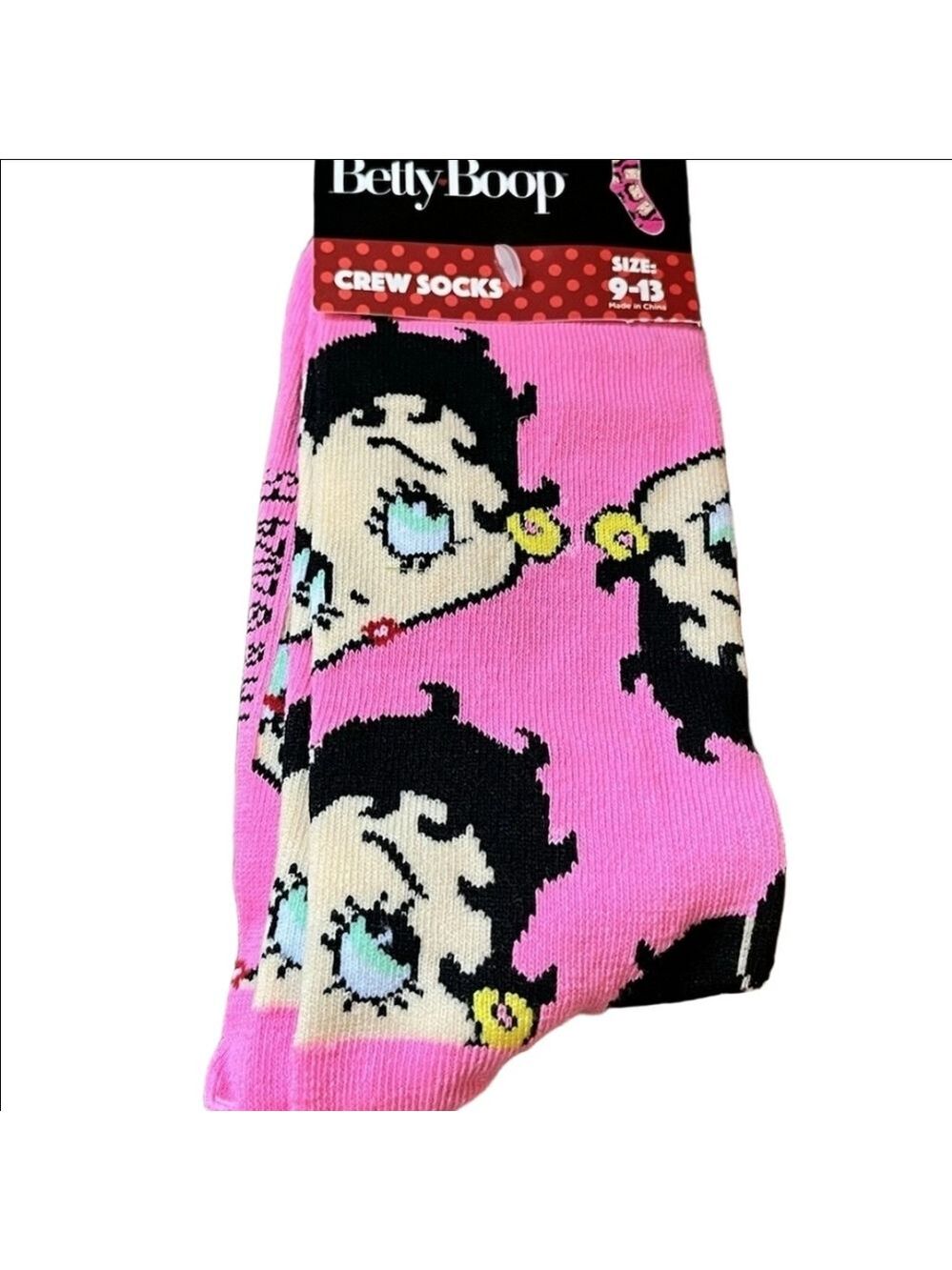 4/$25 Betty Boop Pink and Black Crew Socks New Novelty Socks